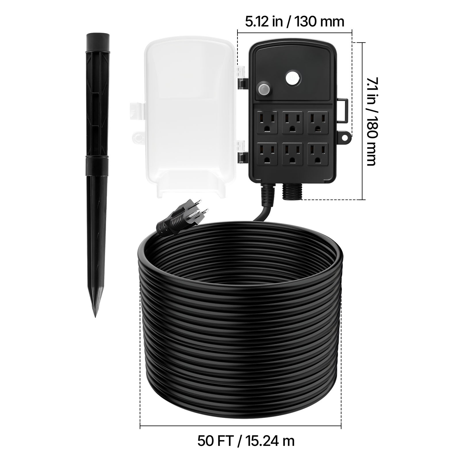 Uimoso Outdoor Power Stake with 6 Outlets and 50 FT Weatherproof Extension Cord