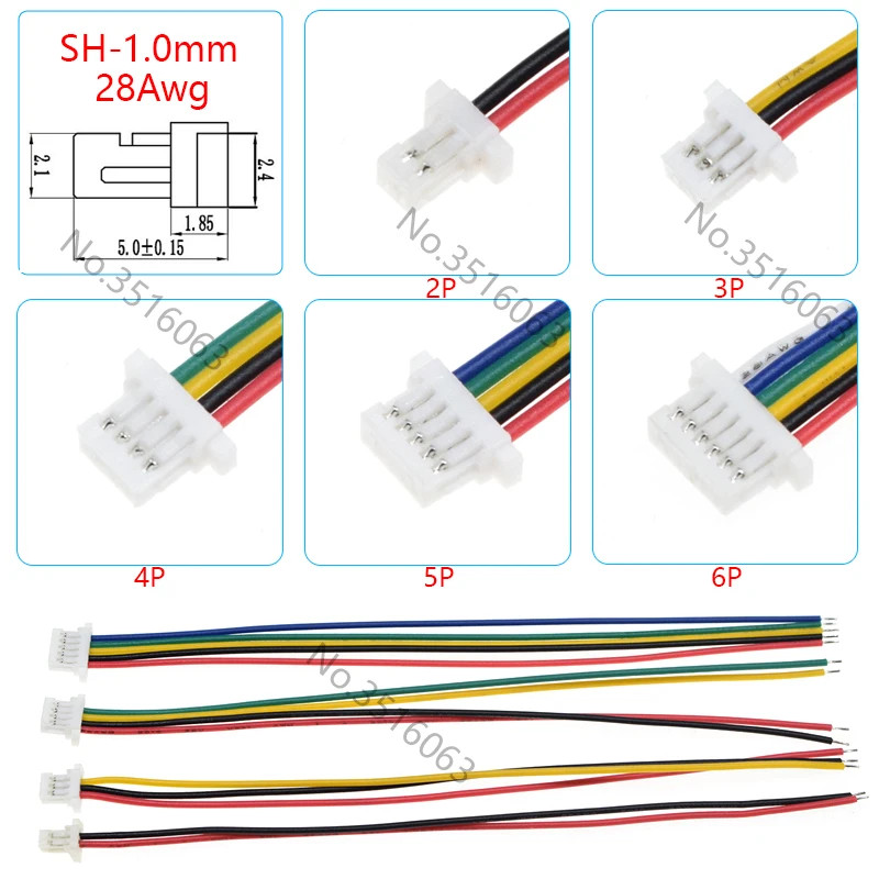 5/10Pcs SH 1.0mm Male/Female Plug Connector With Wire 100/200/300mm Cable 2/3/4/