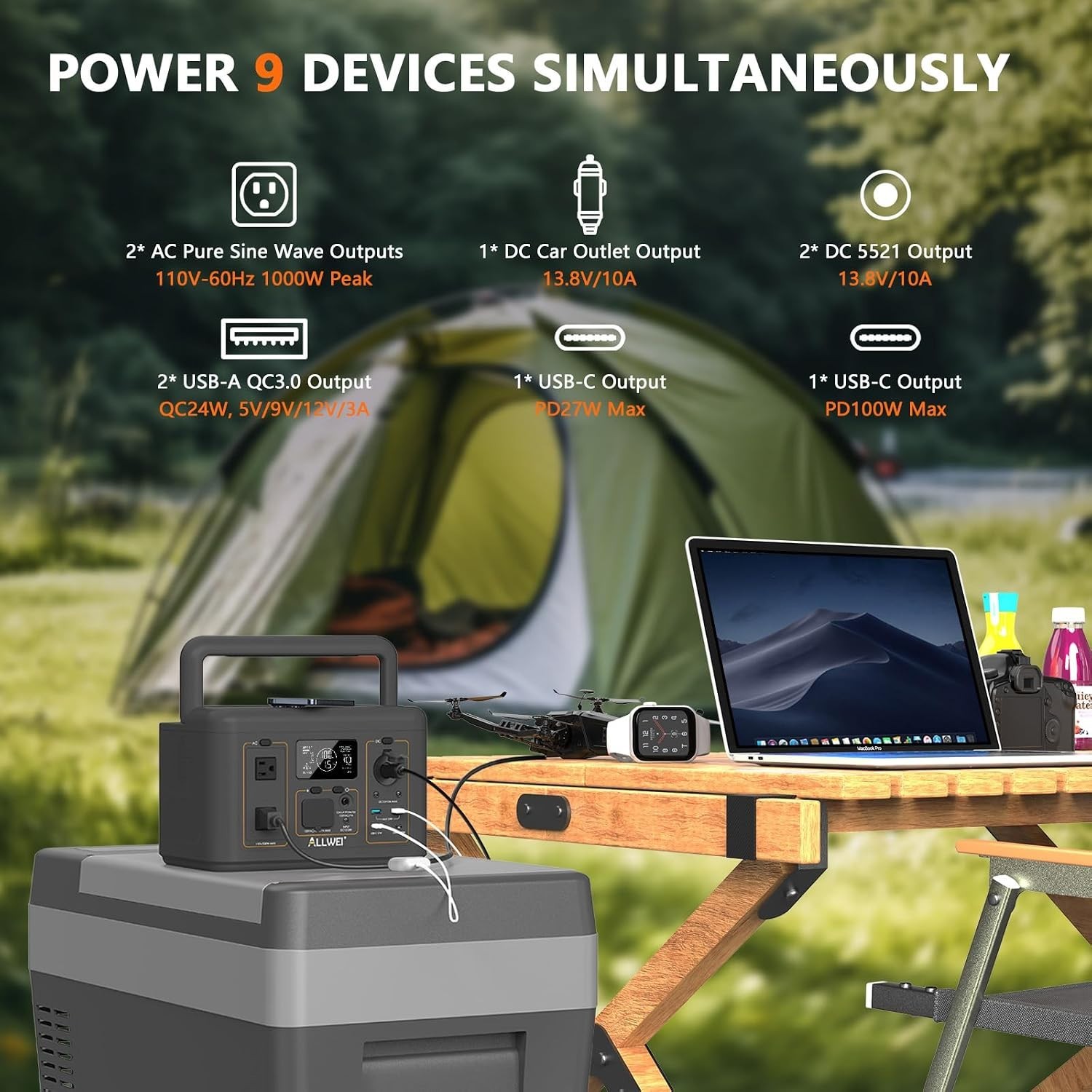 Portable Power Station 500W 512Wh Solar Generator with 100W Solar Panel