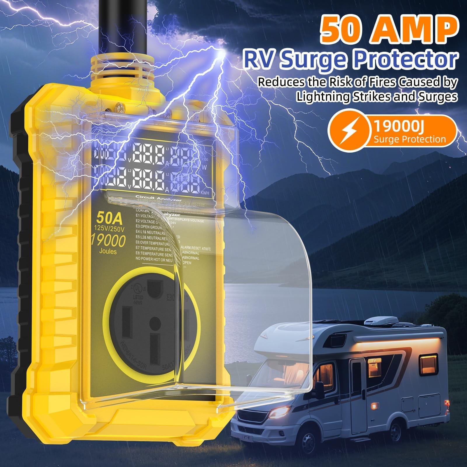 50 Amp Surge Protector for Rv Waterproof IP67, 19000 J Upgraded RV Power Surg…