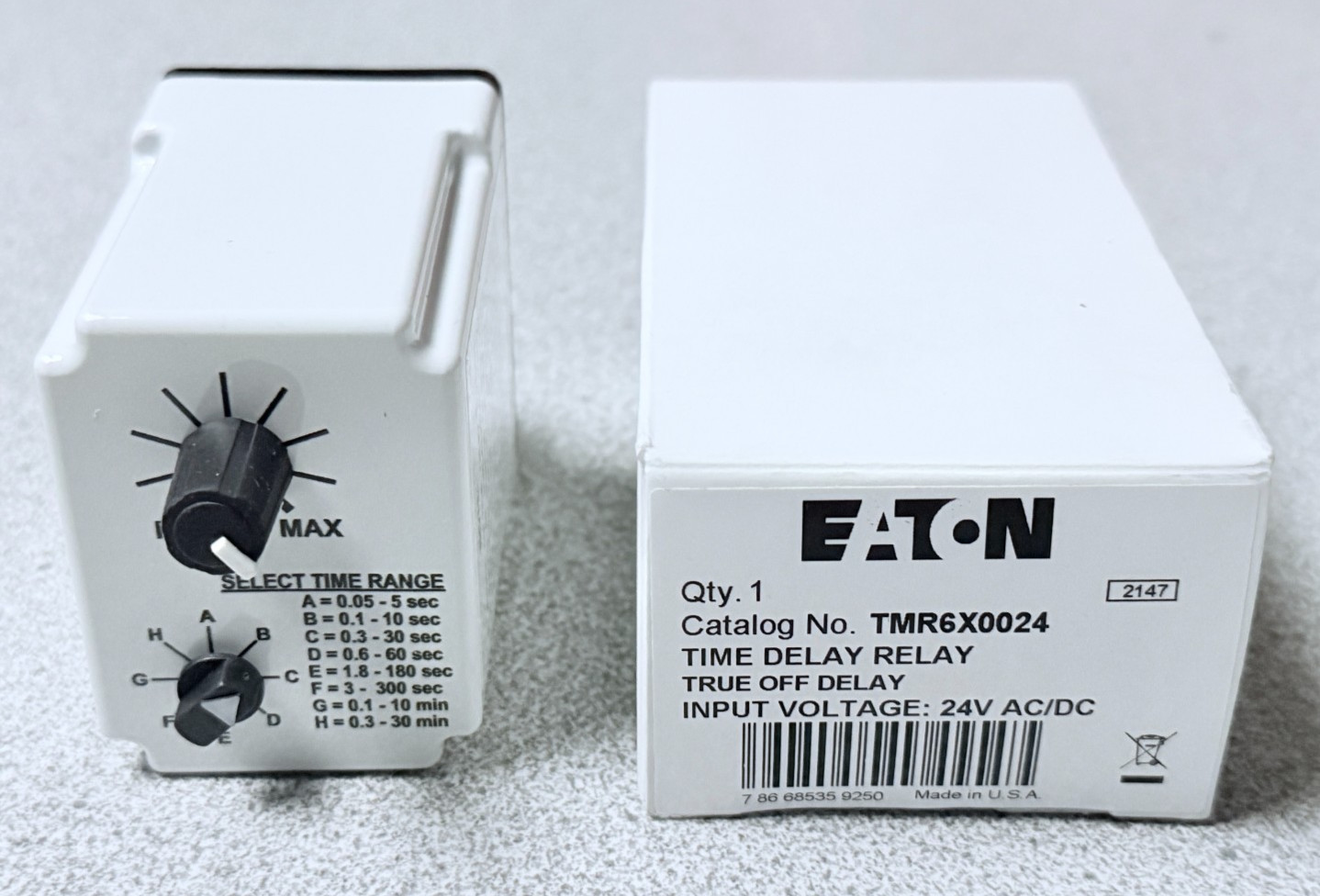 NEW Eaton TMR6X0024 Time Delay Relay True Off 24V AC/DC 8 Pin Octal DPDT
