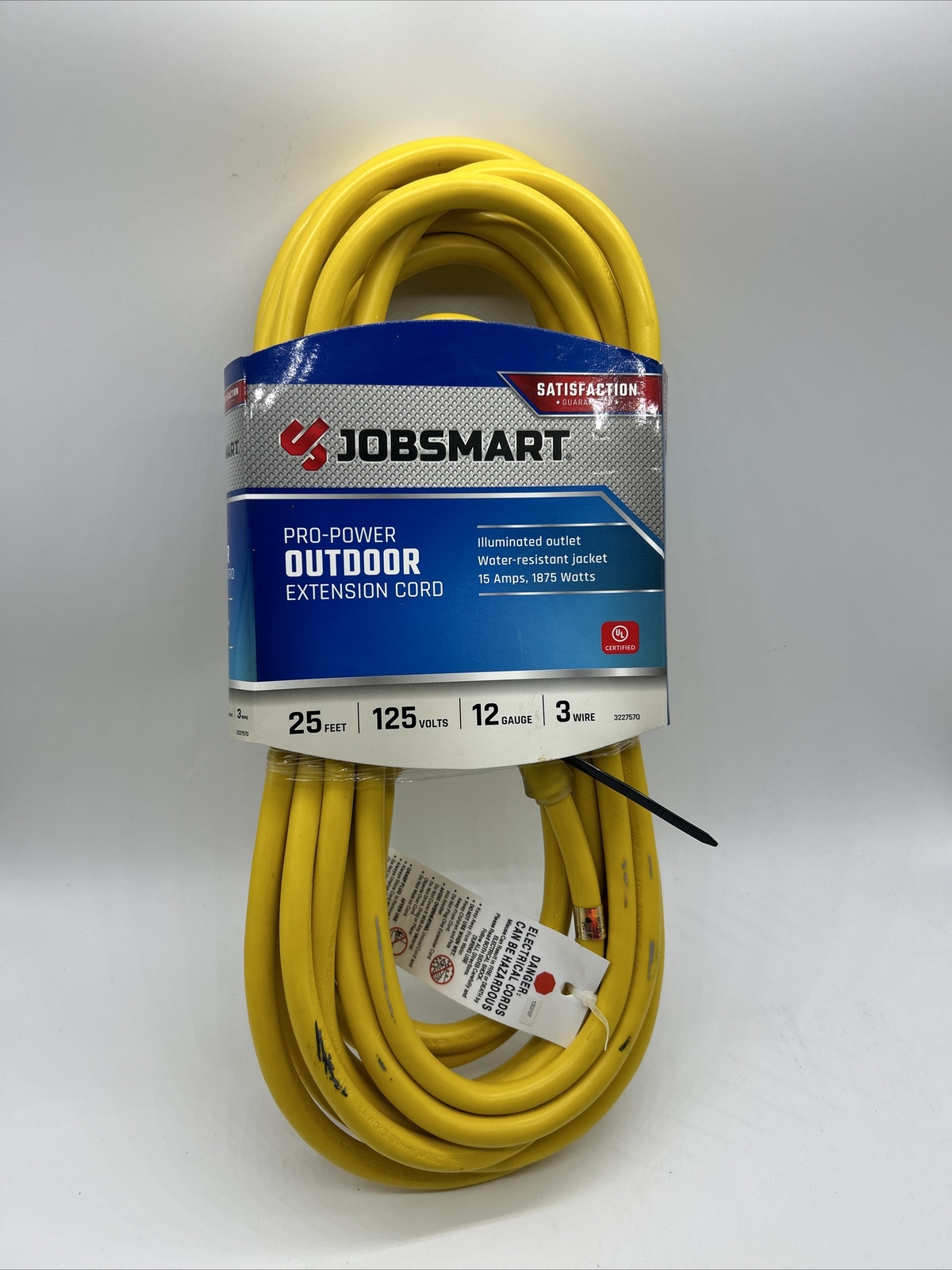 Jobsmart Pro-Power Outdoor Extension Cord 3 PLUG 25 FEET 125 VOLTS 12 GAUGE