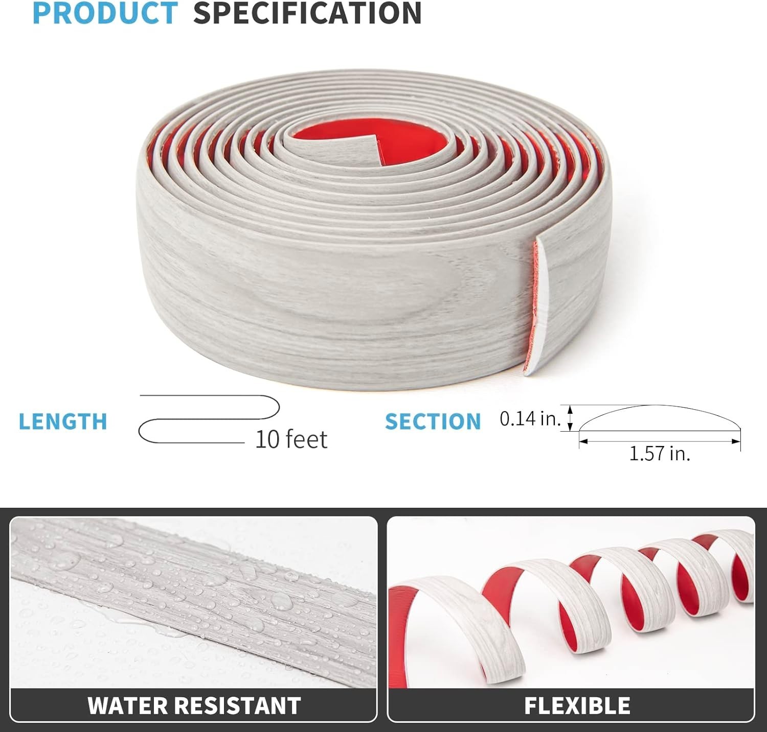 Elegant Self-Adhesive Vinyl Floor Transition Strip – 10FT, White-Washed Finish