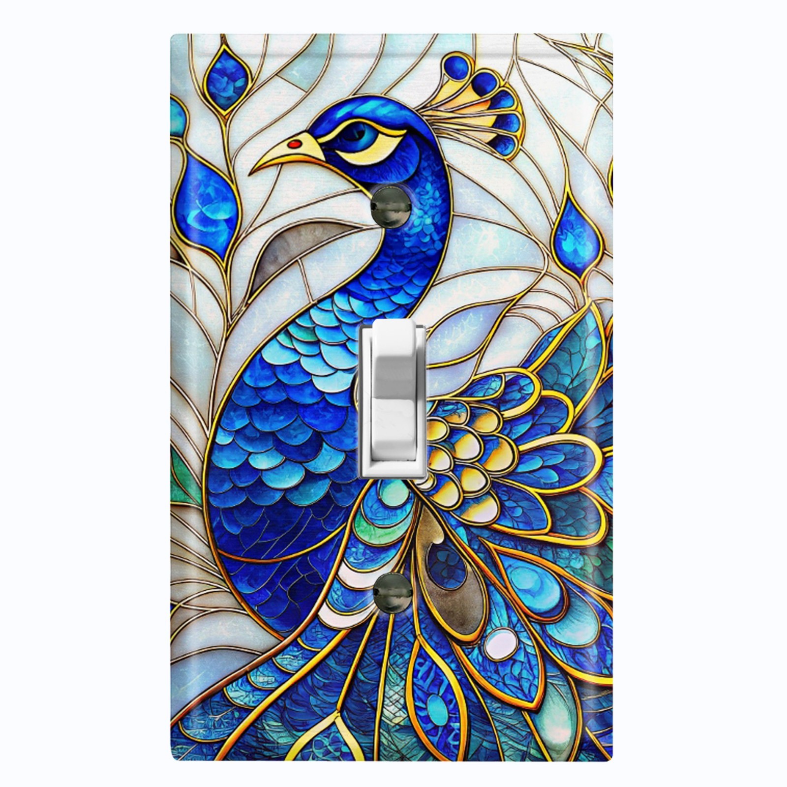 Metal Light Switch Outlet Cover Wall Plate Peacock Stained Glass PRINT AML192