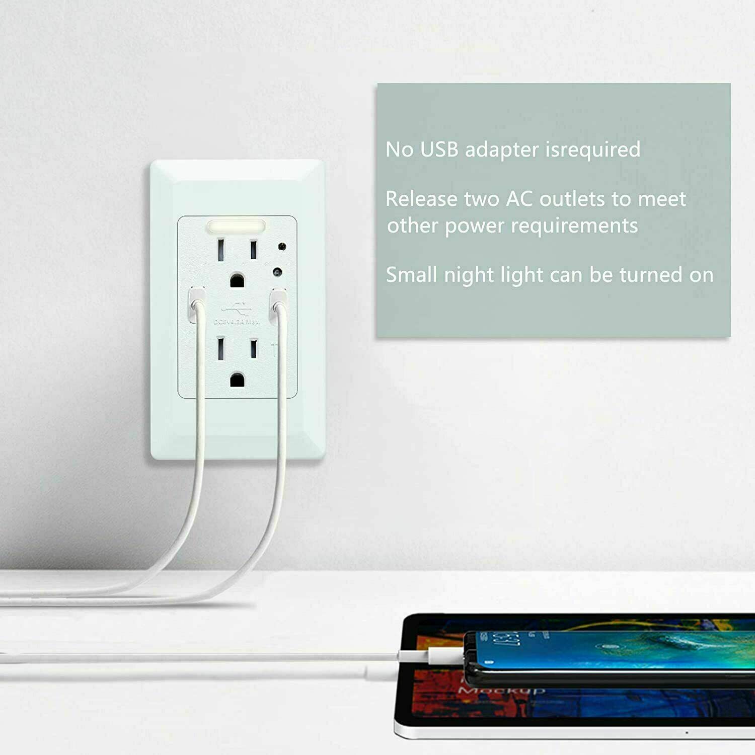 4× 4.2a High Speed Wall Dual USB Outlet Charger Receptacle 15a W/ LED Nightlight