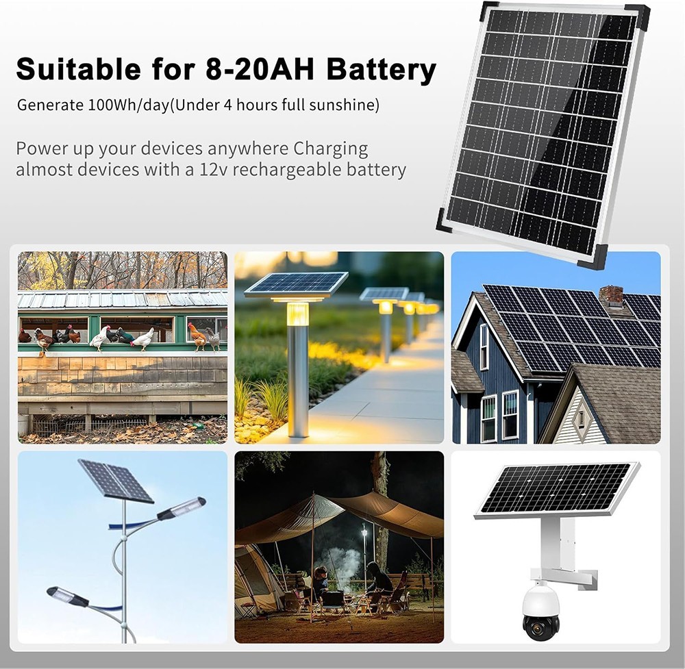 20W Solar Panel 18V Trickle Charger Battery Charger Kit Maintainer Boat Car RV