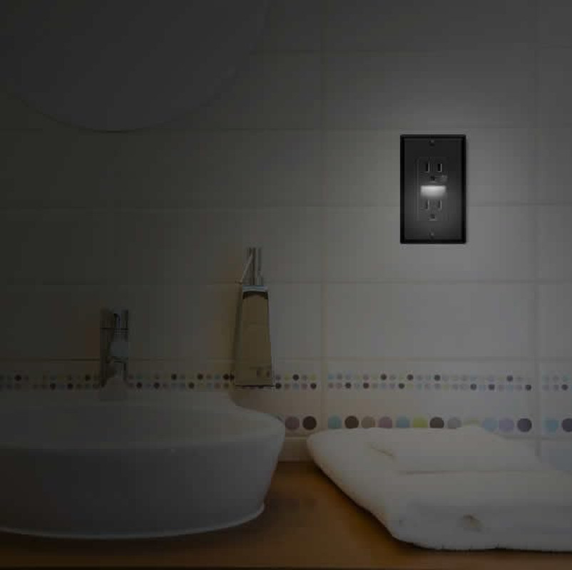 Black Wall Outlet Receptacle with Night Light,Electrical Receptacle Outlets,15A