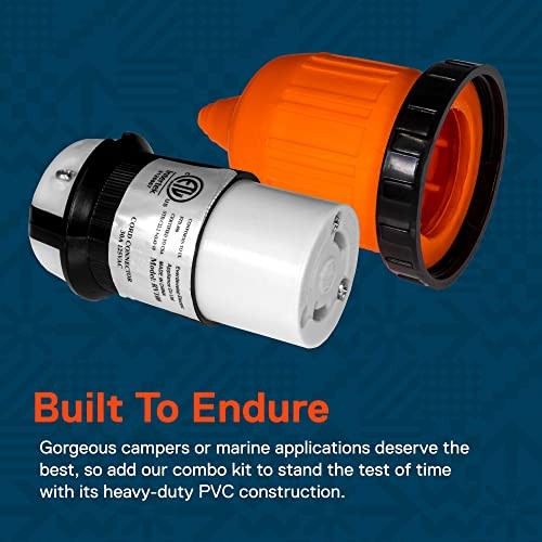 True Mods RV Power Inlet Shore Power Outlet Inlet + Connector Combo White 30A