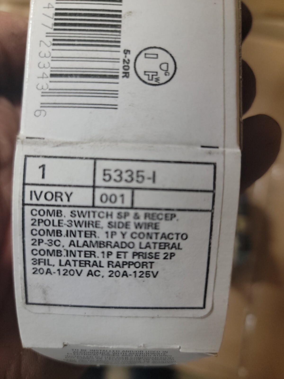 Leviton 20 amps 125 volt Ivory Switch Outlet 5335-I