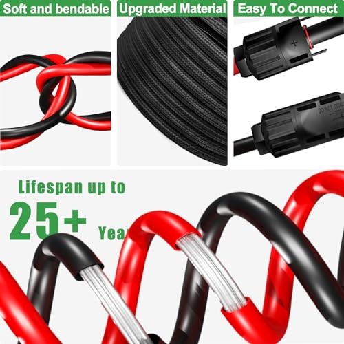 Twin Wire 50 Feet Solar Extension Cable 10AWG 50Ft Flame Retardant Protective