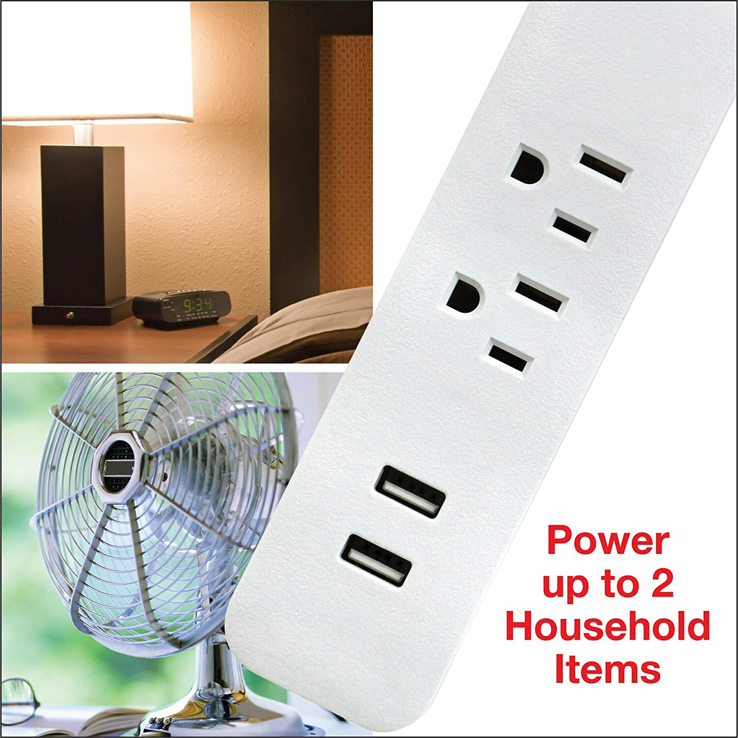 CP 6ft 16/3 SPT-2, 2-Outlet, 2 USB Charger Fabric Extension Cord, Gray, CP10055