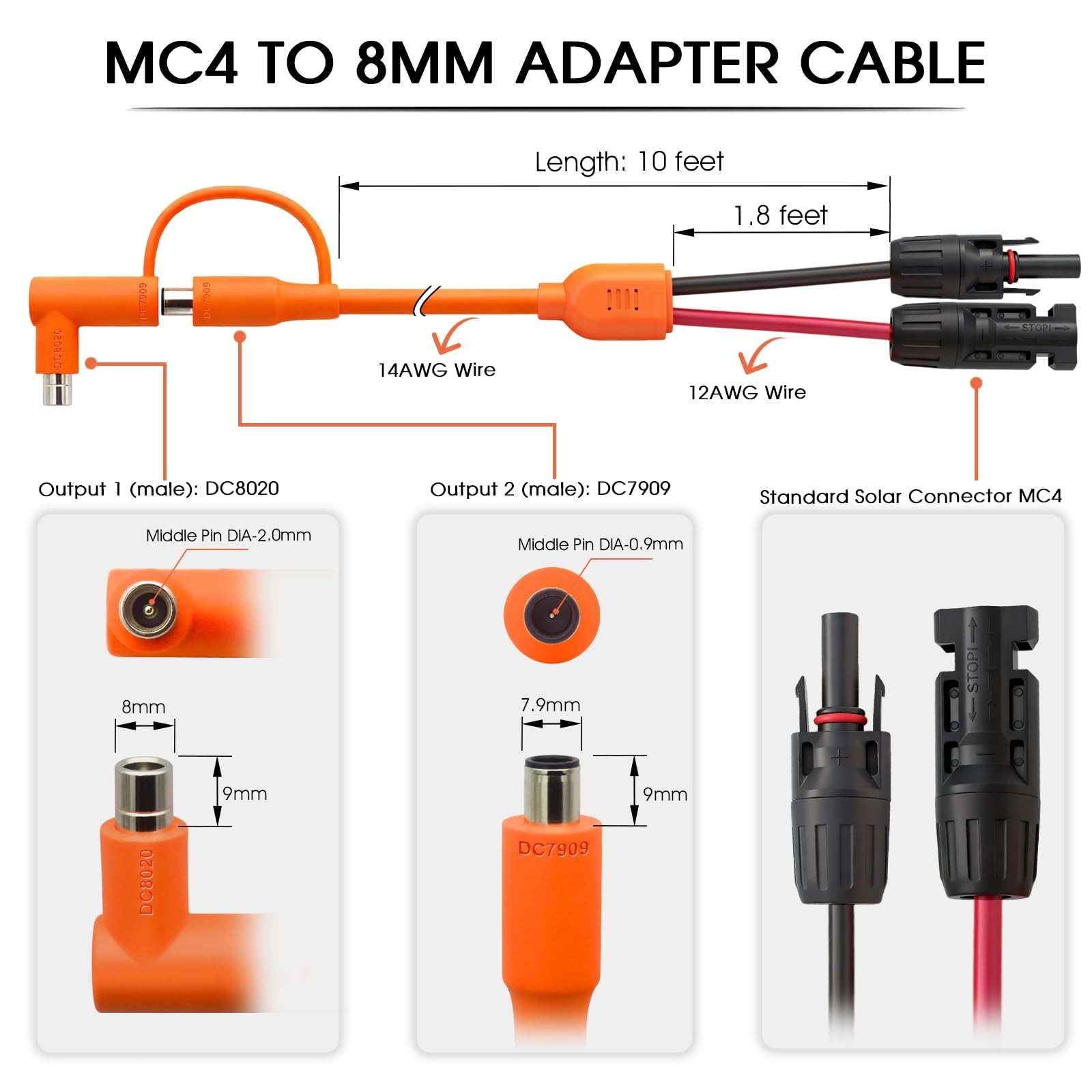 10FT MC4 to 8mm Adapter Cable for Jackery | Universal Solar Panel Connector a…