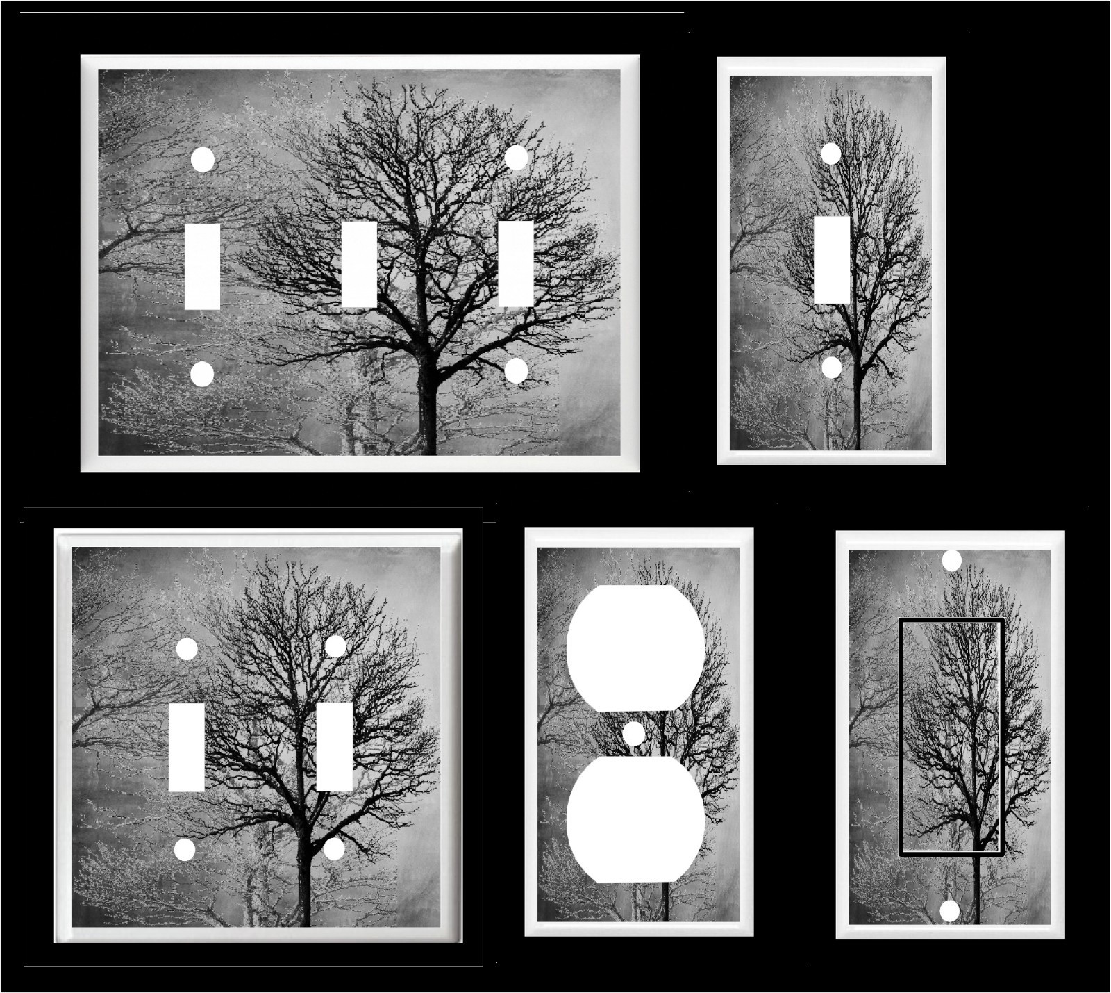TREES FOREST BLACK GRAY TONES LIGHT SWITCH COVER PLATE OR OUTLET
