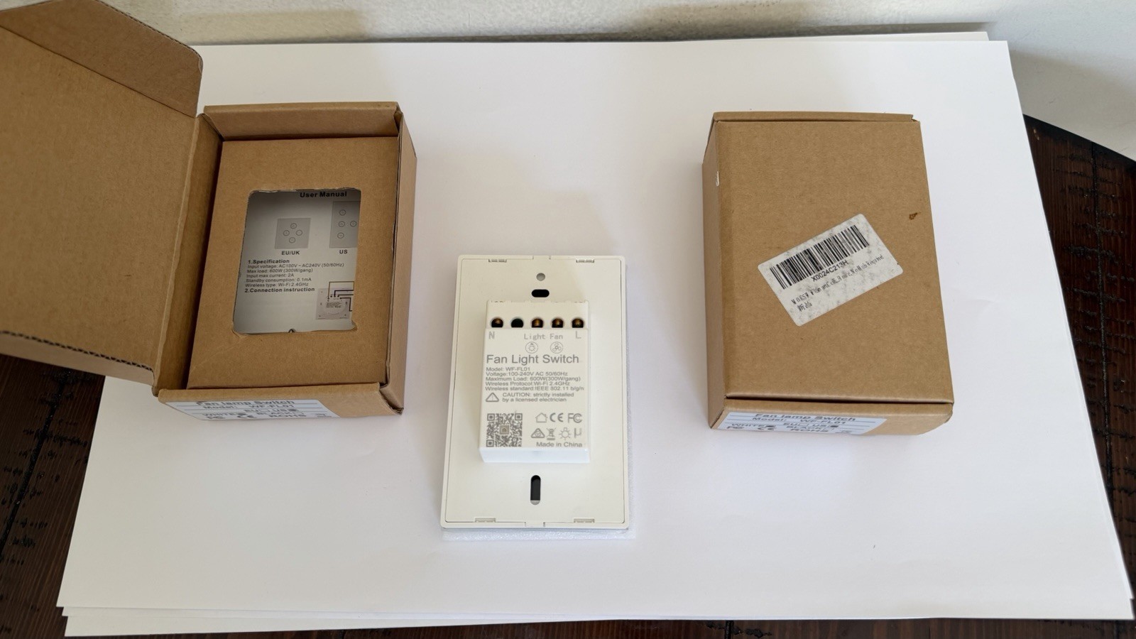 MOES WF-FL01 Wi-Fi Touch Wall Switch Fan Light Control White Glass Panel-qty. 2