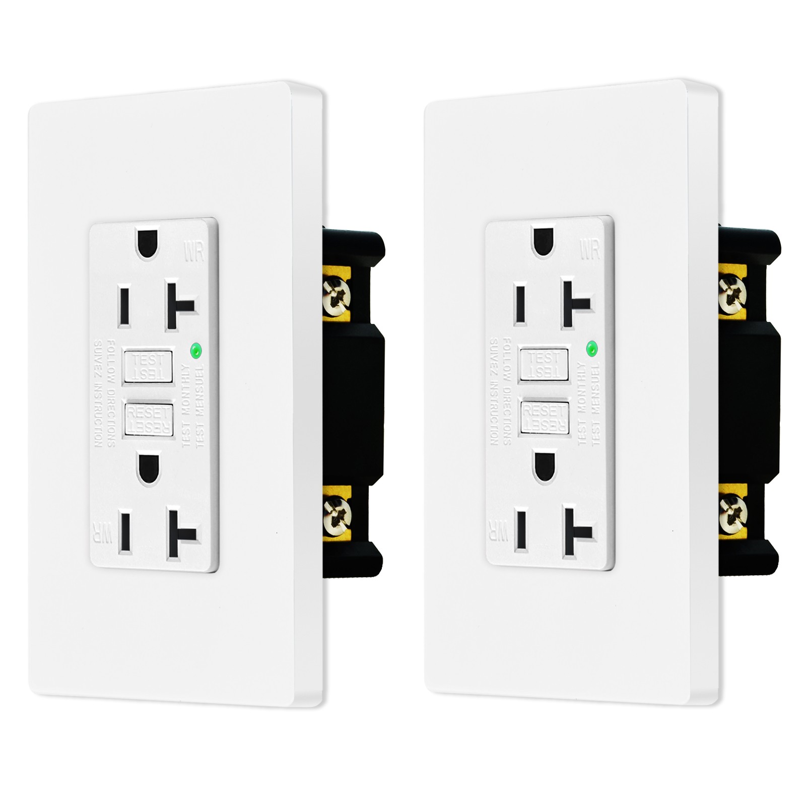 2x Wall Outlet GFCI 20 Amp GFI Duplex Receptacle with LED Indicator Non-TR White