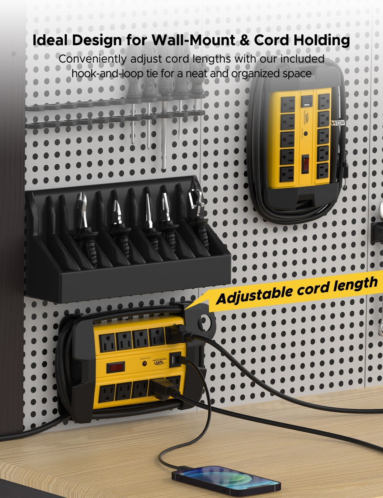 4 Outlet power strip with 2 USB(3.1A)ports, 1875W/6ft 14AWG cord