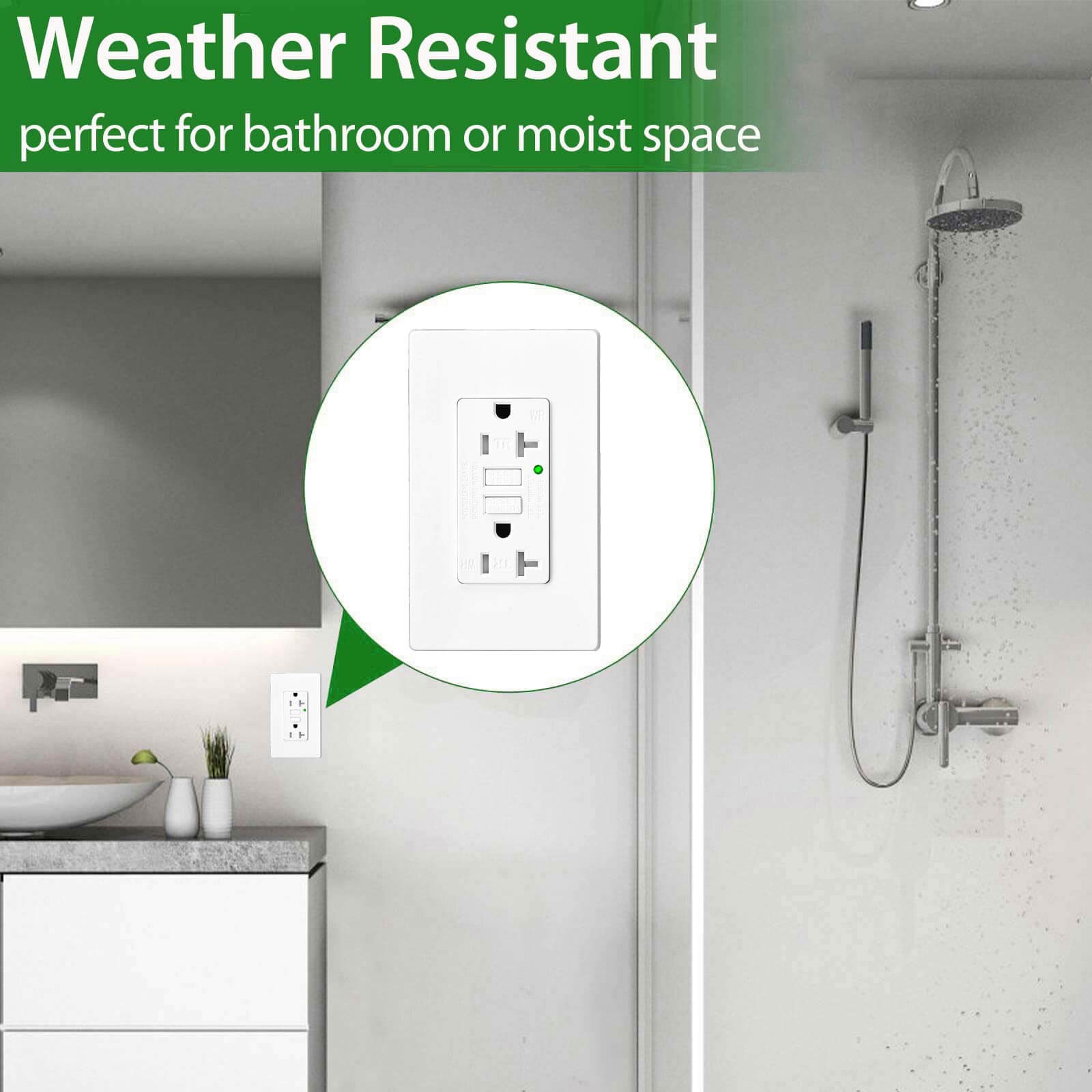 Electric Outlet Bathroom GFI Receptacle Plug Tamper-Resistant TR WR with Plate