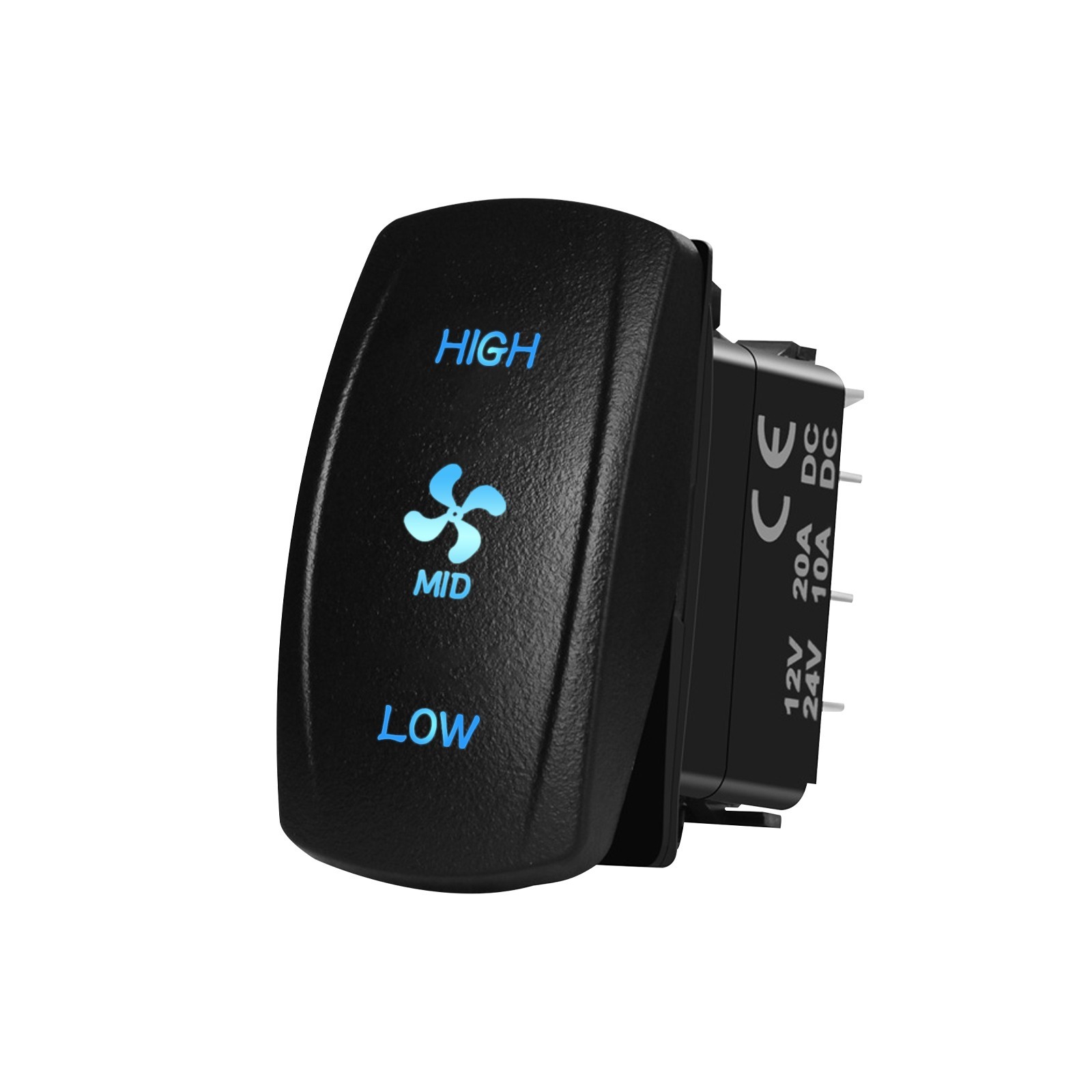 Marine Fan Rocker Switch 3Speed HIGH/MID/LOW ON-ON-ON 12V Waterproof Boat Toggle