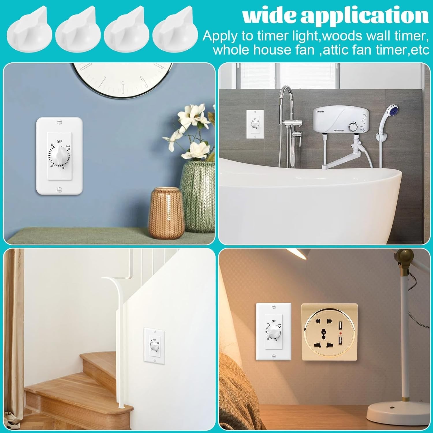 2 Pack Timer Switch Knob Replacement For Wall Bathroom Fan Motor Heater Light