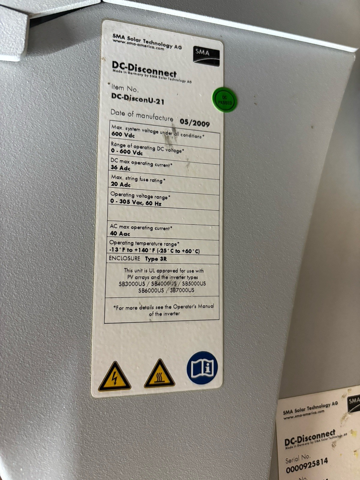 SMA Sunny Boy SB 7000US Solar Grid Tie Inverter