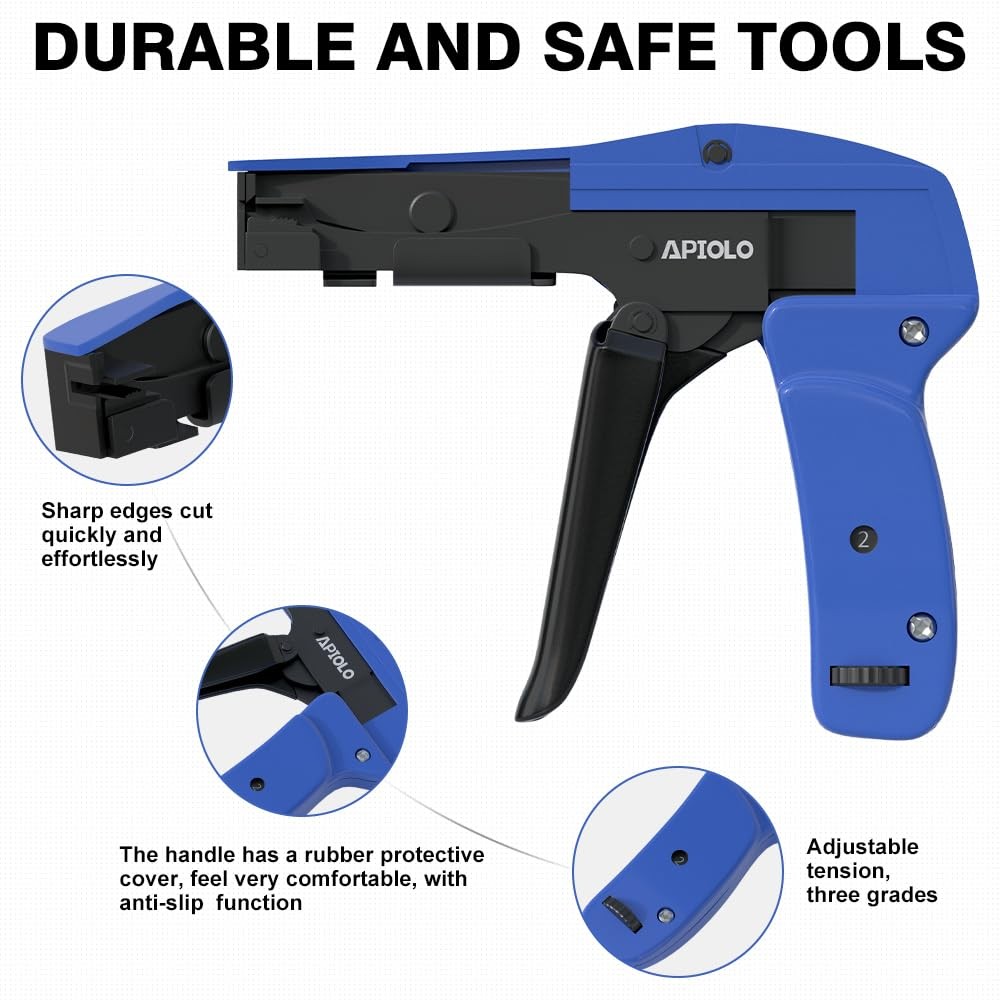 Cable Tie Gun, Ergonomic Hand Operated Fastening Zip Adjustable Blue