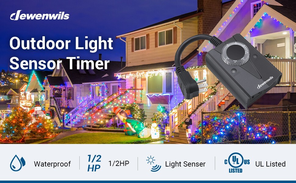 DEWENWILS Photocell Light Sensor Outdoor Light Timer Weatherproof Switch 2Outlet