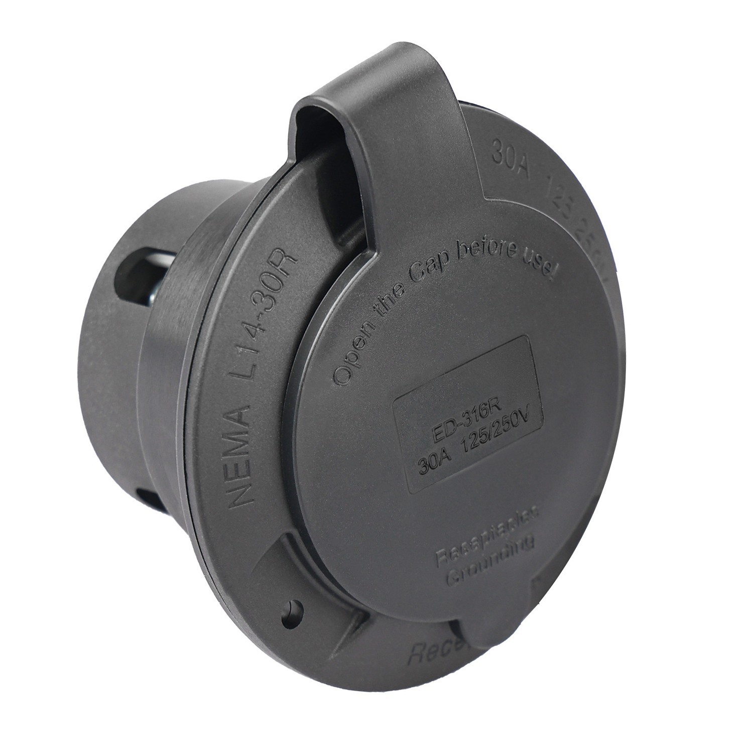 L14-30R 125/250V Receptacle Generator Plug 30A Flanged Inlet w Waterproof Cover
