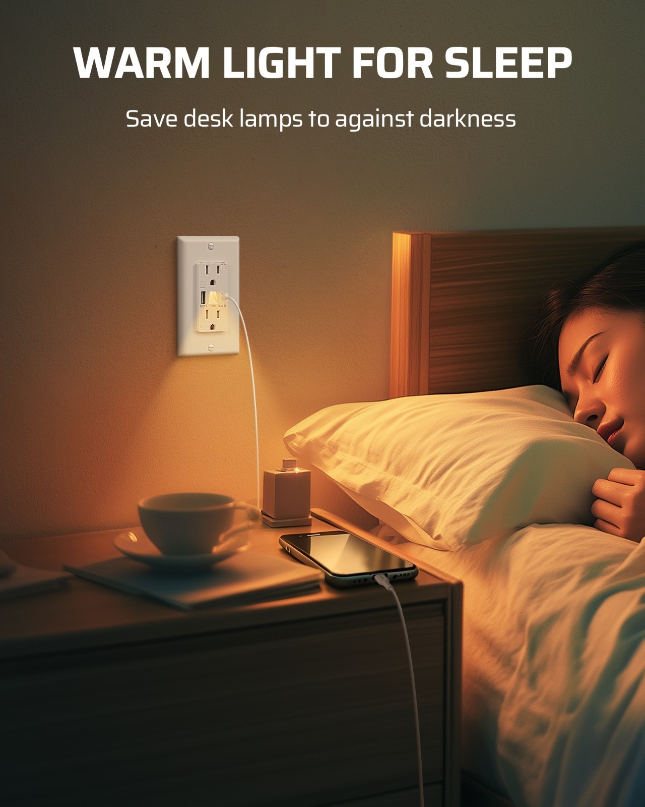 DEWENWILS Wall Outlet USB A+C Ports 5V 4.8A Fast Charging & LED Night Light