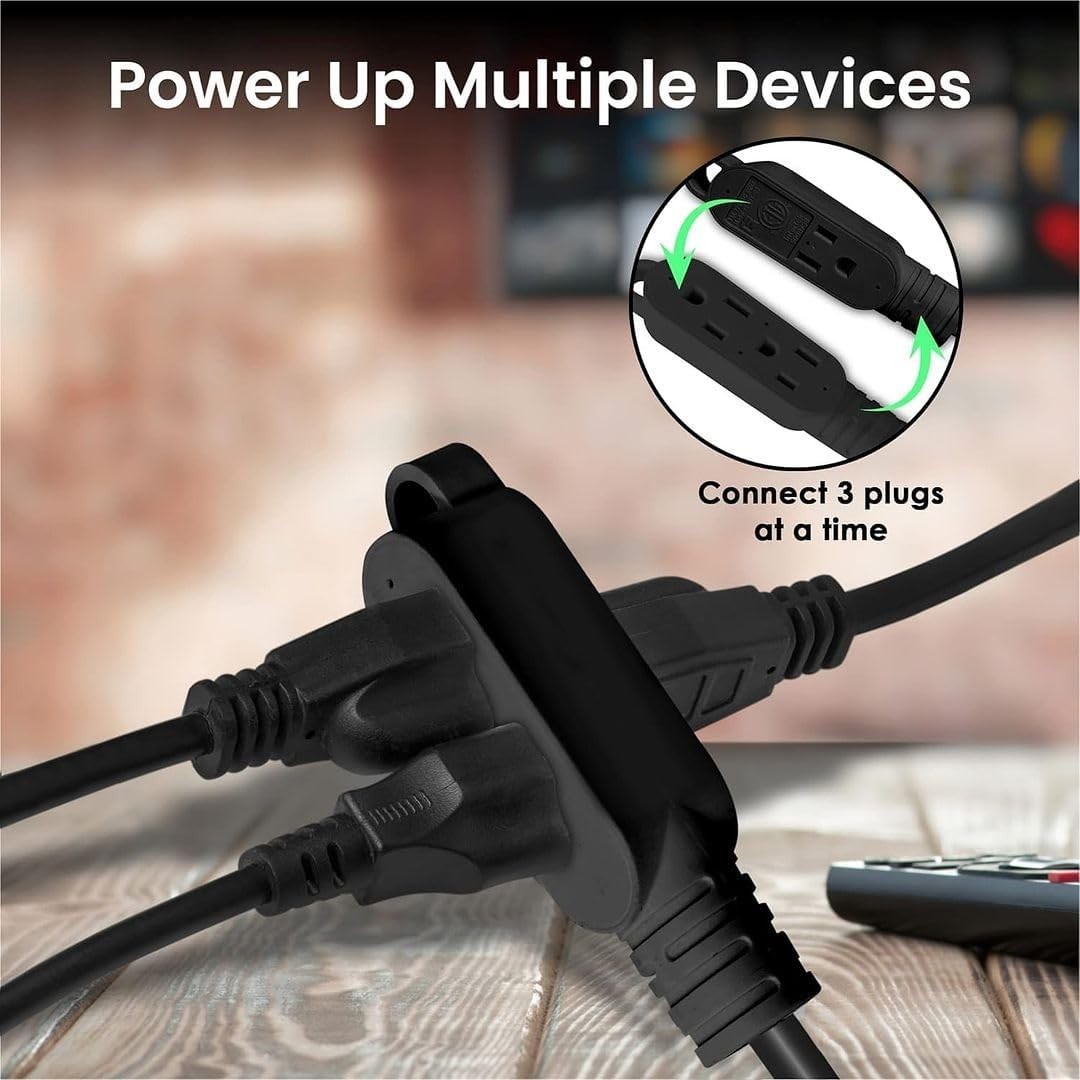 1 Pack Flat Extension Cord 3 Outlet Indoor, 3 Prong Extension Cord (3Ft ) NEW
