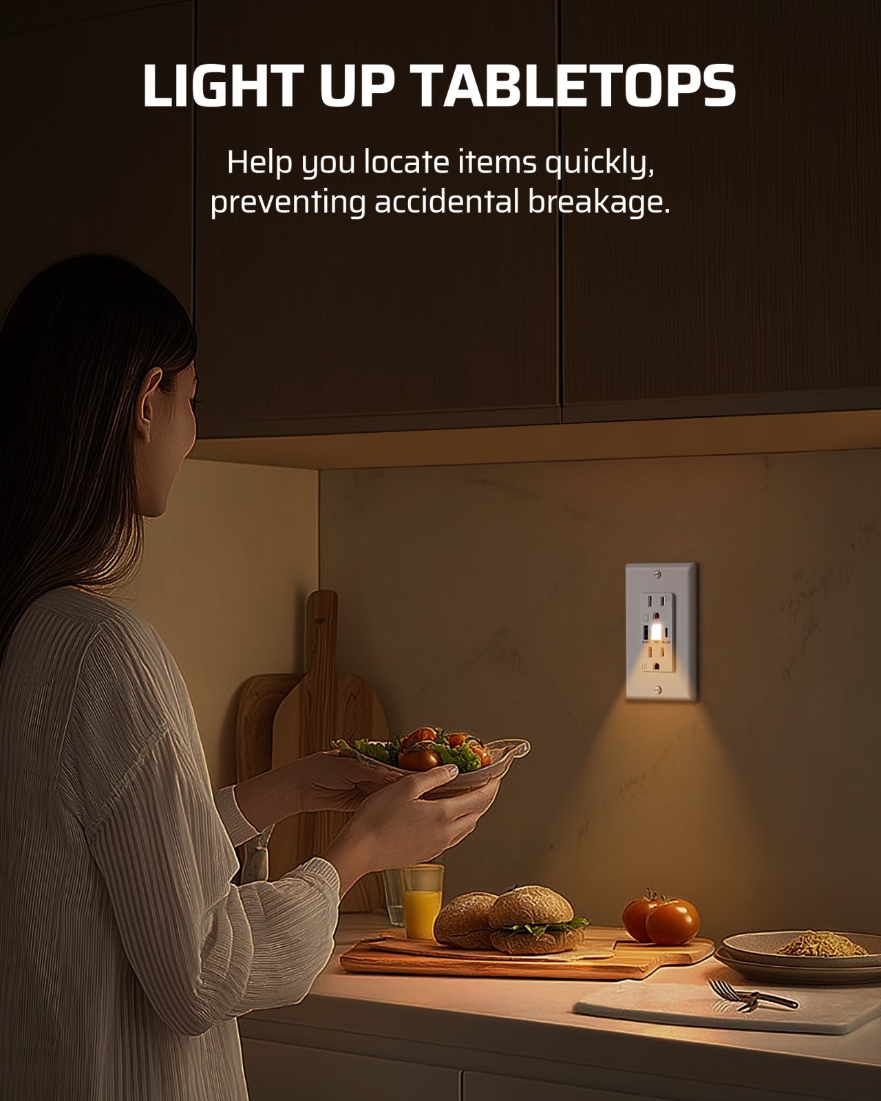 DEWENWILS Wall Outlet USB A+C Ports 5V 4.8A Fast Charging & LED Night Light