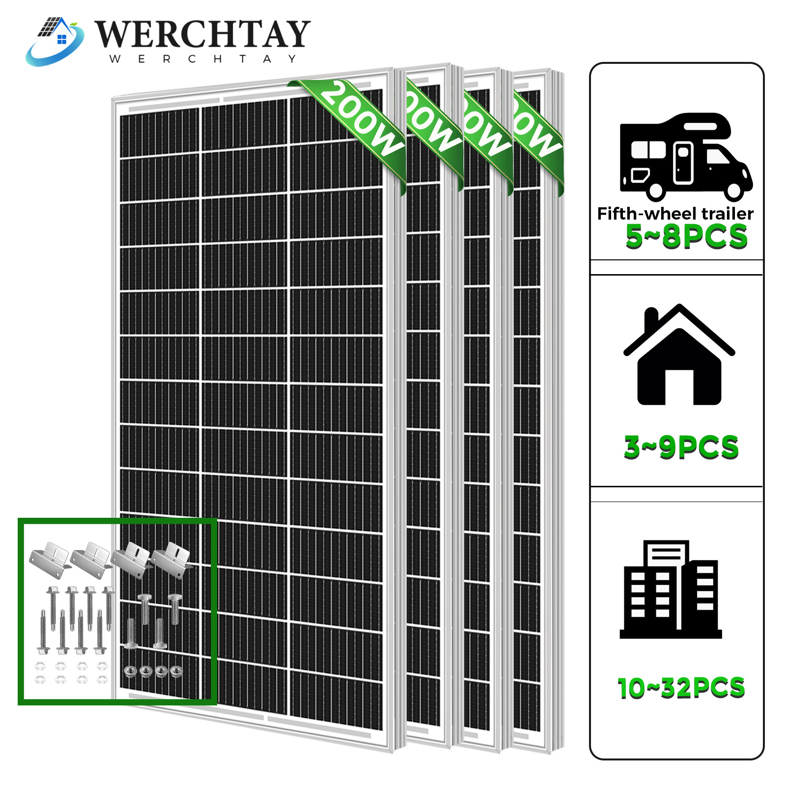 200W-1KW Watt Mono Solar Panel 12V Charging Off-Grid battery power RV Home Boat
