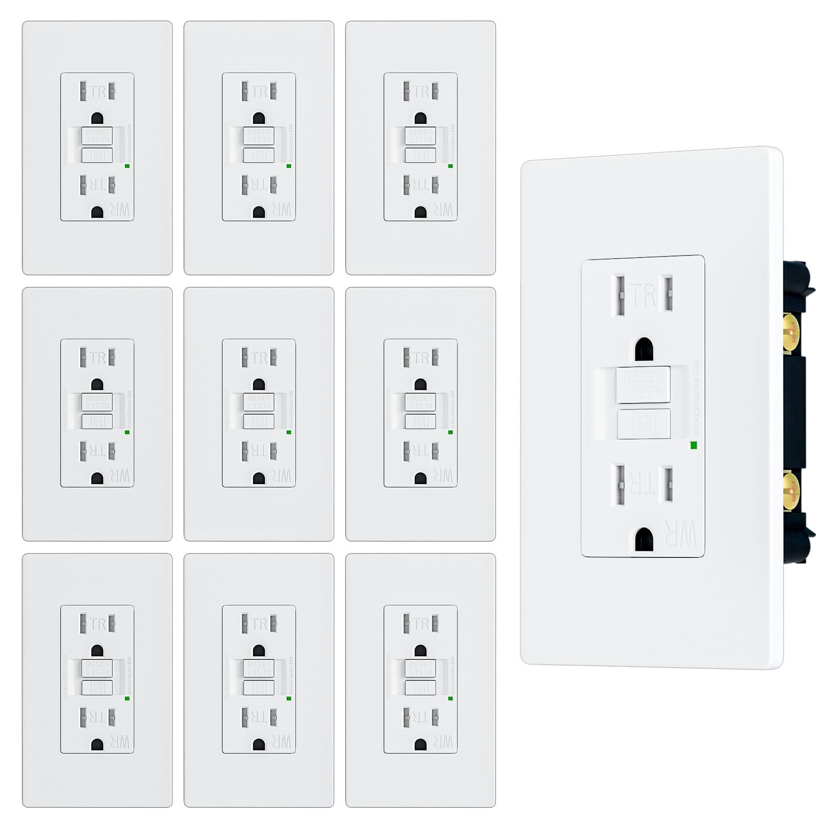 15Amp GFCI Outlet, UL Listed, Self-Test Tamper Resistant with LED Indicator