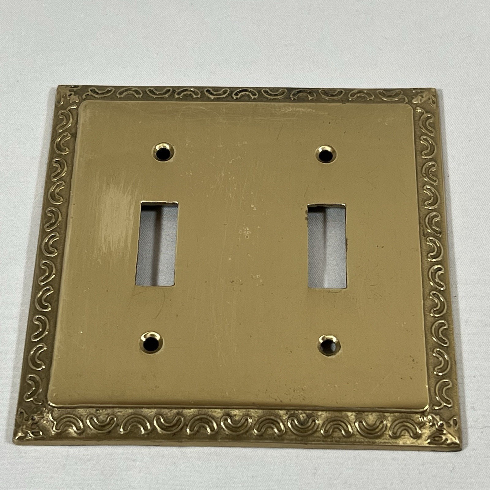 Vintage Brass Switch Cover Plate Ornate Scroll Design Double Duplex Wall Plate