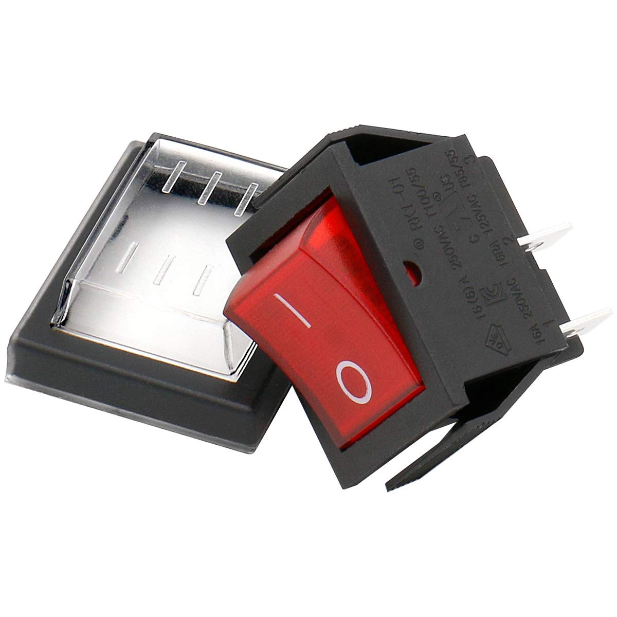 Rocker Switch ON-Off DPST 4 Terminals Red Light 16A 250VAC with Waterproof Cover