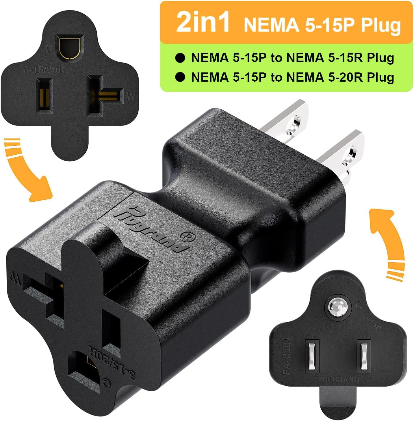 5 Pack 15 Amp Household AC Plug to 20 Amp T Blade Power Adapter Converter