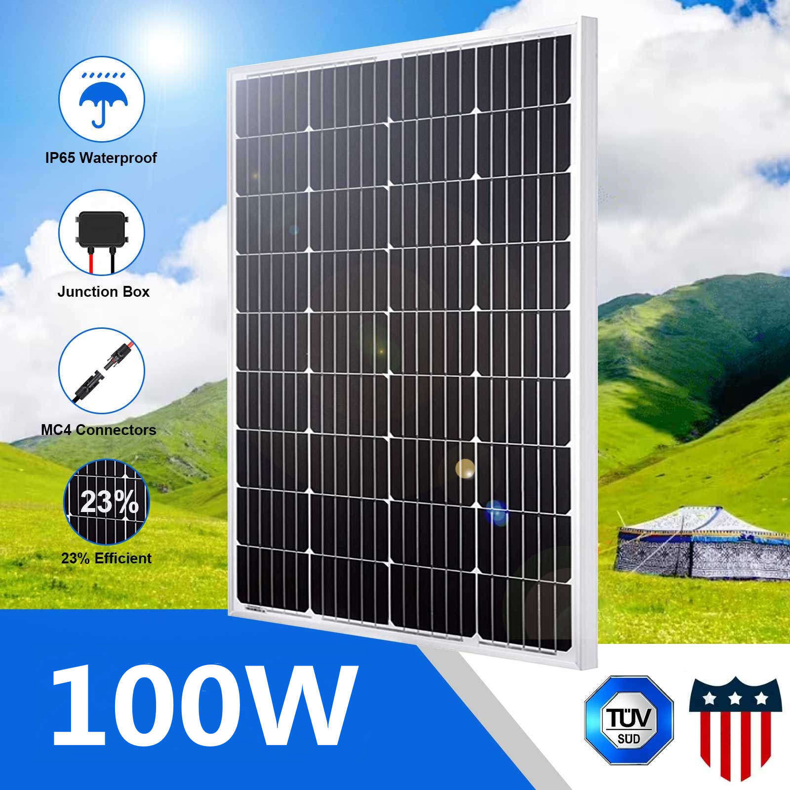 100W Watt Mono Solar Panel 12V Off-Grid Charge Battery Power For Caravan Home RV