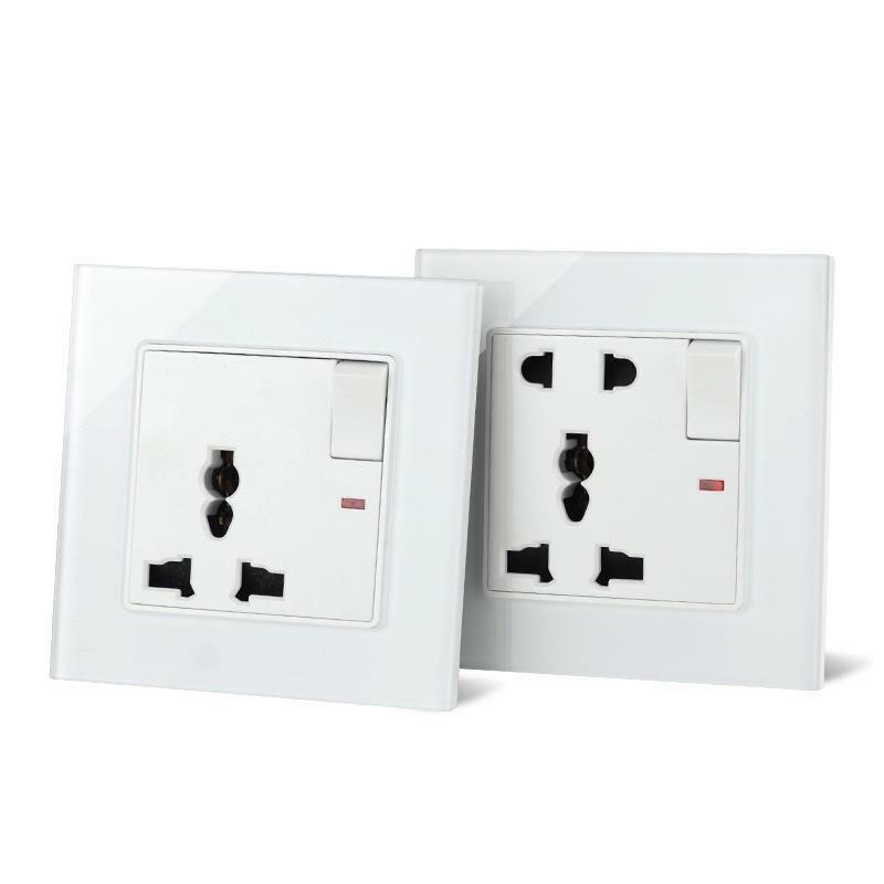 Universal Power Socket USB 5 Hole Wall Electrical Outlet 110-250V Glass 13A Plug