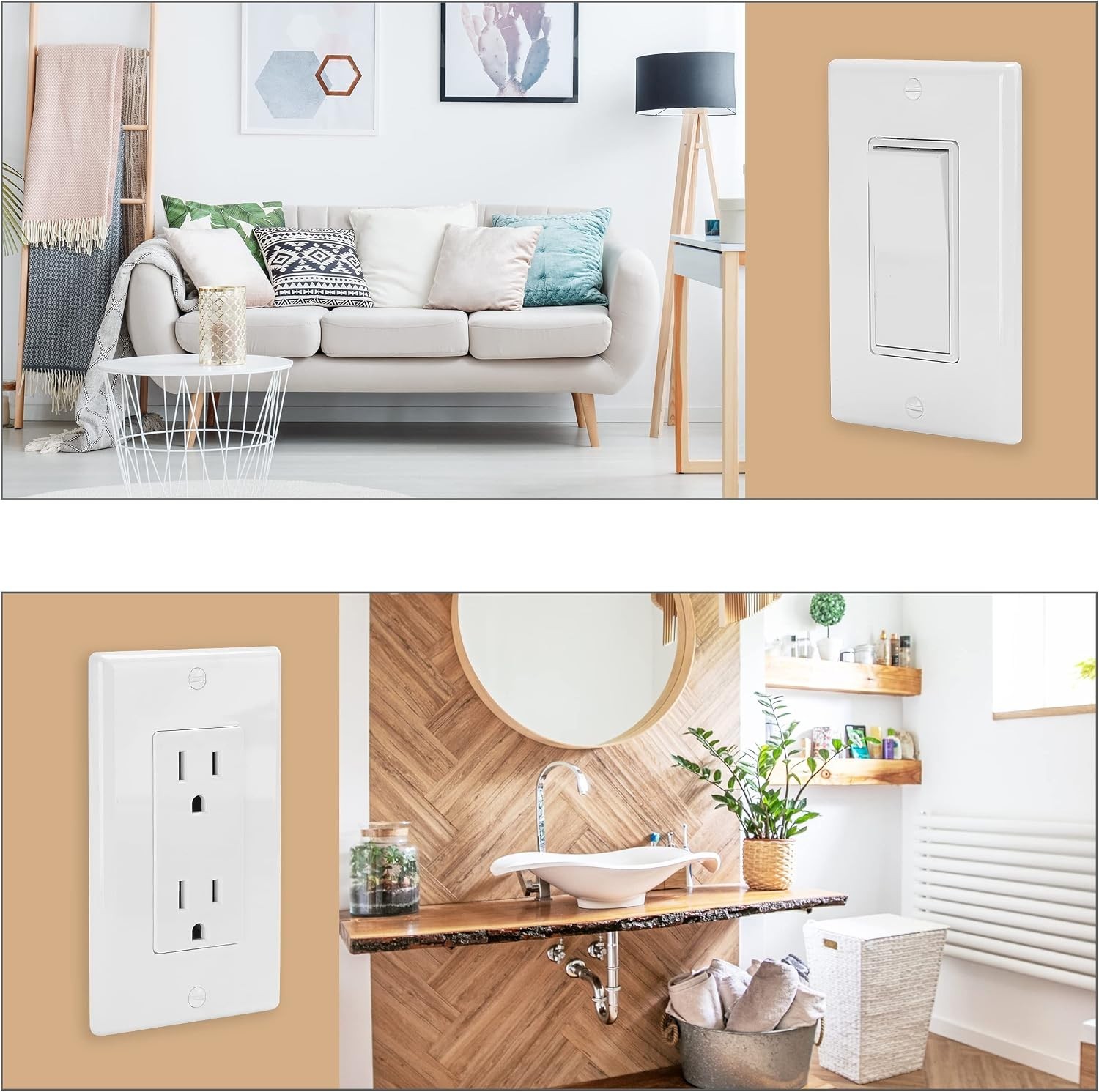 Bates 10 Pack White Wall Switch Plates & Outlet Covers – Durable Polycarbonate