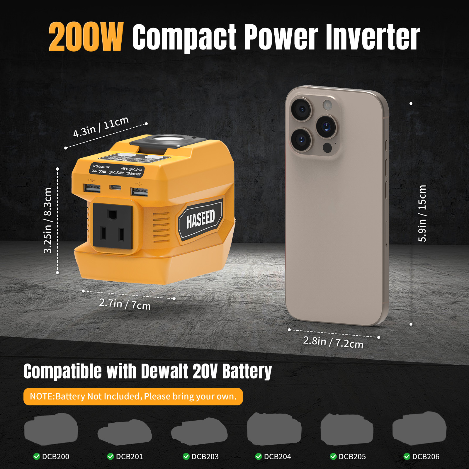 2 pack,USB Type-C,Power Inverter Compatible with DeWalt 20V Battery 20V to 110V