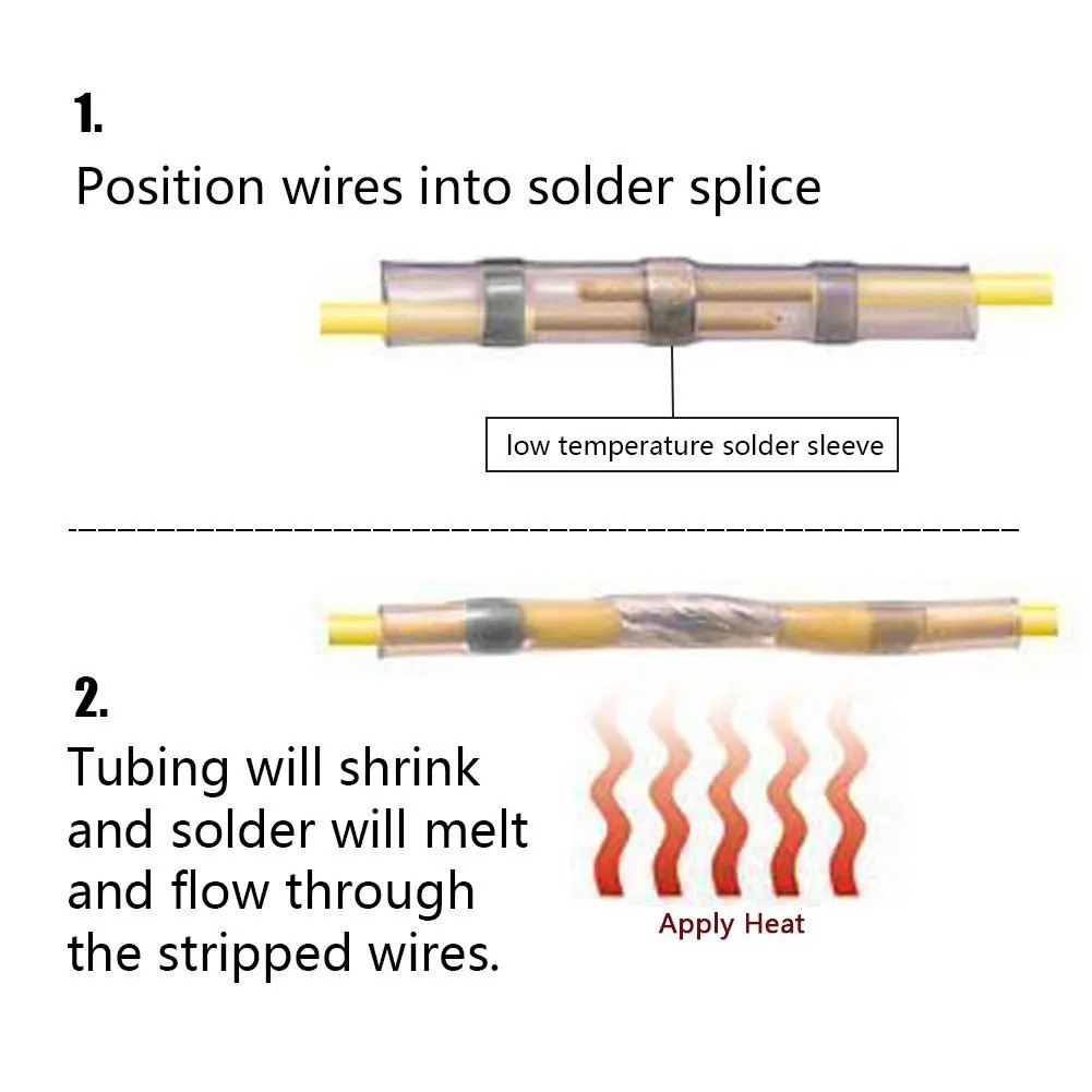 1000/100PCS Waterproof Heat Shrink Butt Wire Connectors Tinned Copper Solder Sea