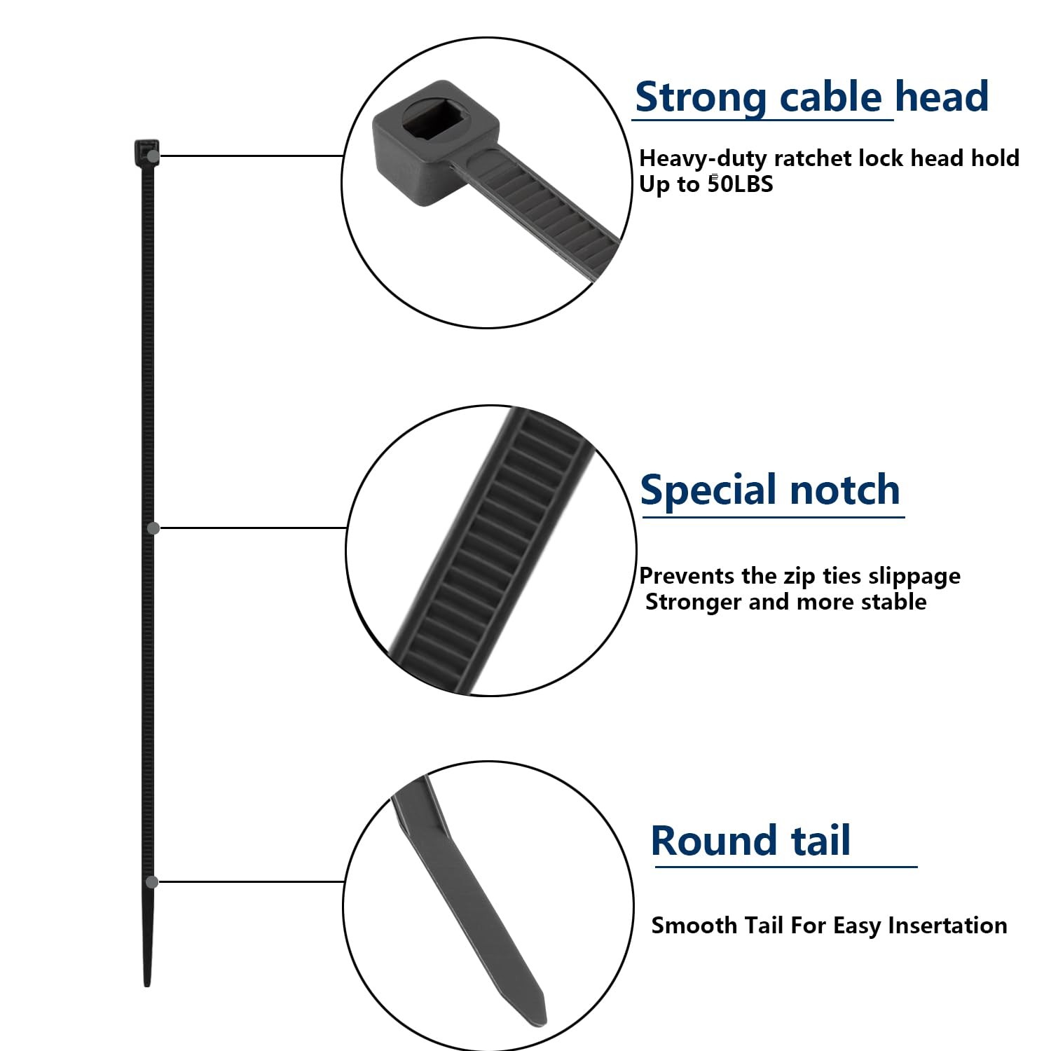 MasiStranth 2000 PCS Zip Ties Assorted Sizes 4+6+8+10+12 inch(2000pcs), Black