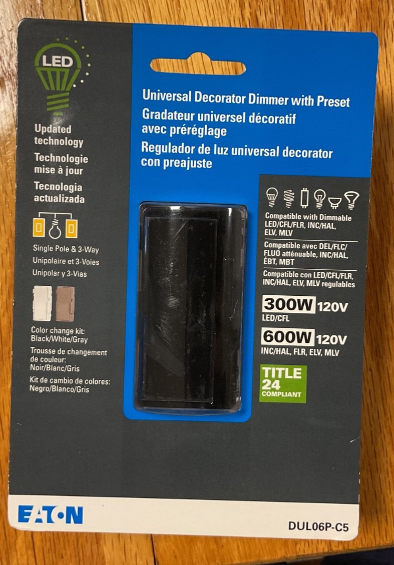 Lot of 2 Eaton Universal Decorator Dimmer With Preset White Black Gray