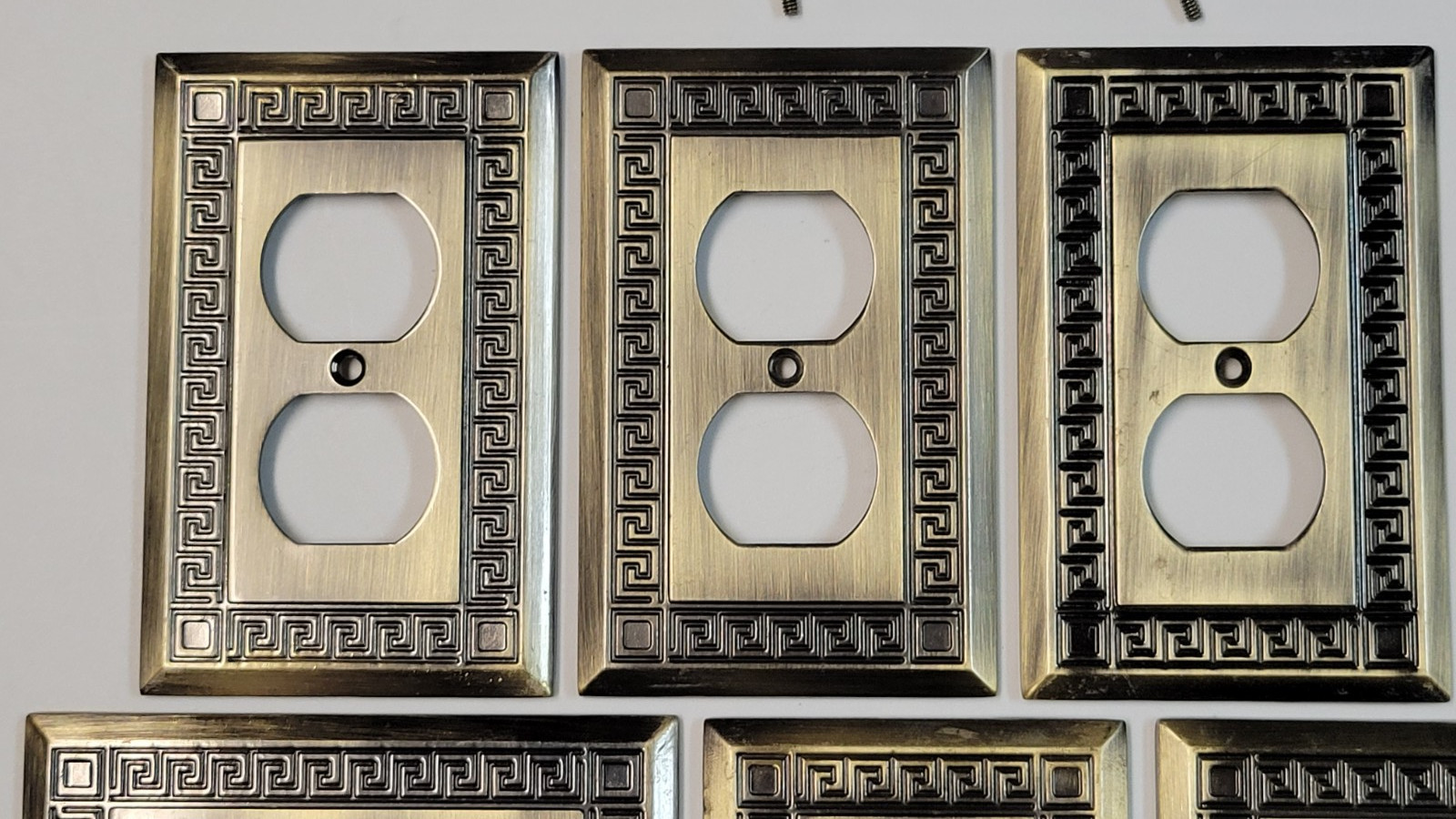 6 LHMC Outlet Switch Antique Brass Metal Covers Wall Plates Greek Key 2005 Lot