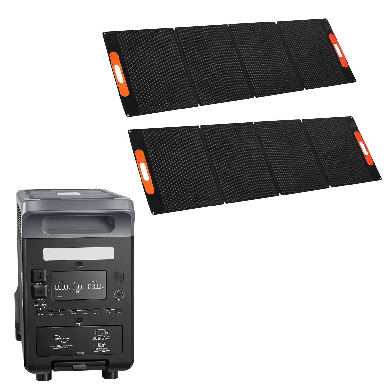 Portable Solar Generator — 3000W, 3072Wh LiFePO4, Dual 200W Panels, 15 Ports