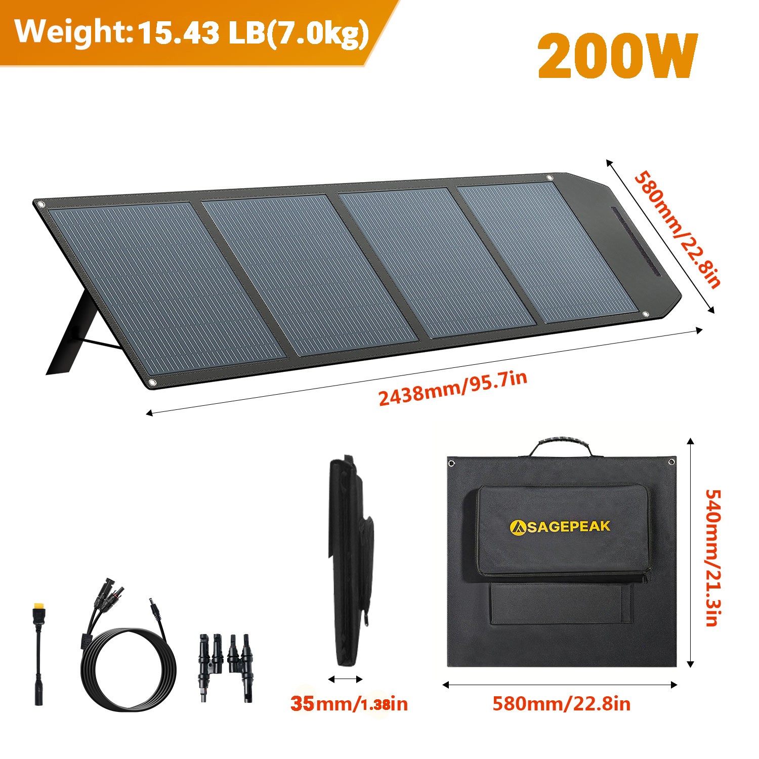 200W Foldable Solar Panel IP65 ETFE Waterproof Monocrystalline Power Kit RV Van
