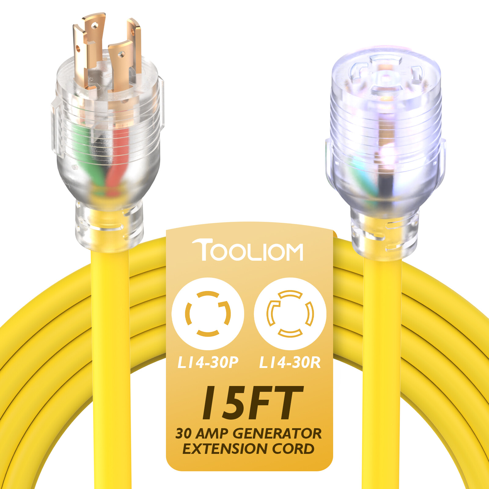 L14-30P /L14-30R 30A 125/250V 7500W Generator Power Extension Cord/Adapter 15ft