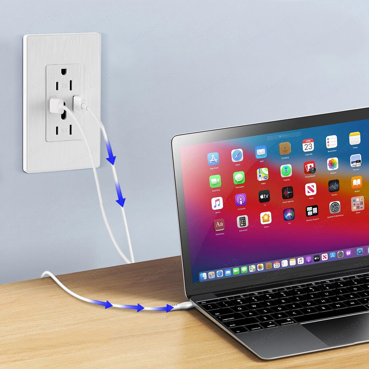 110V Dual USB Port Type C Wall Socket Charger AC Power Receptacle Outlet Panel