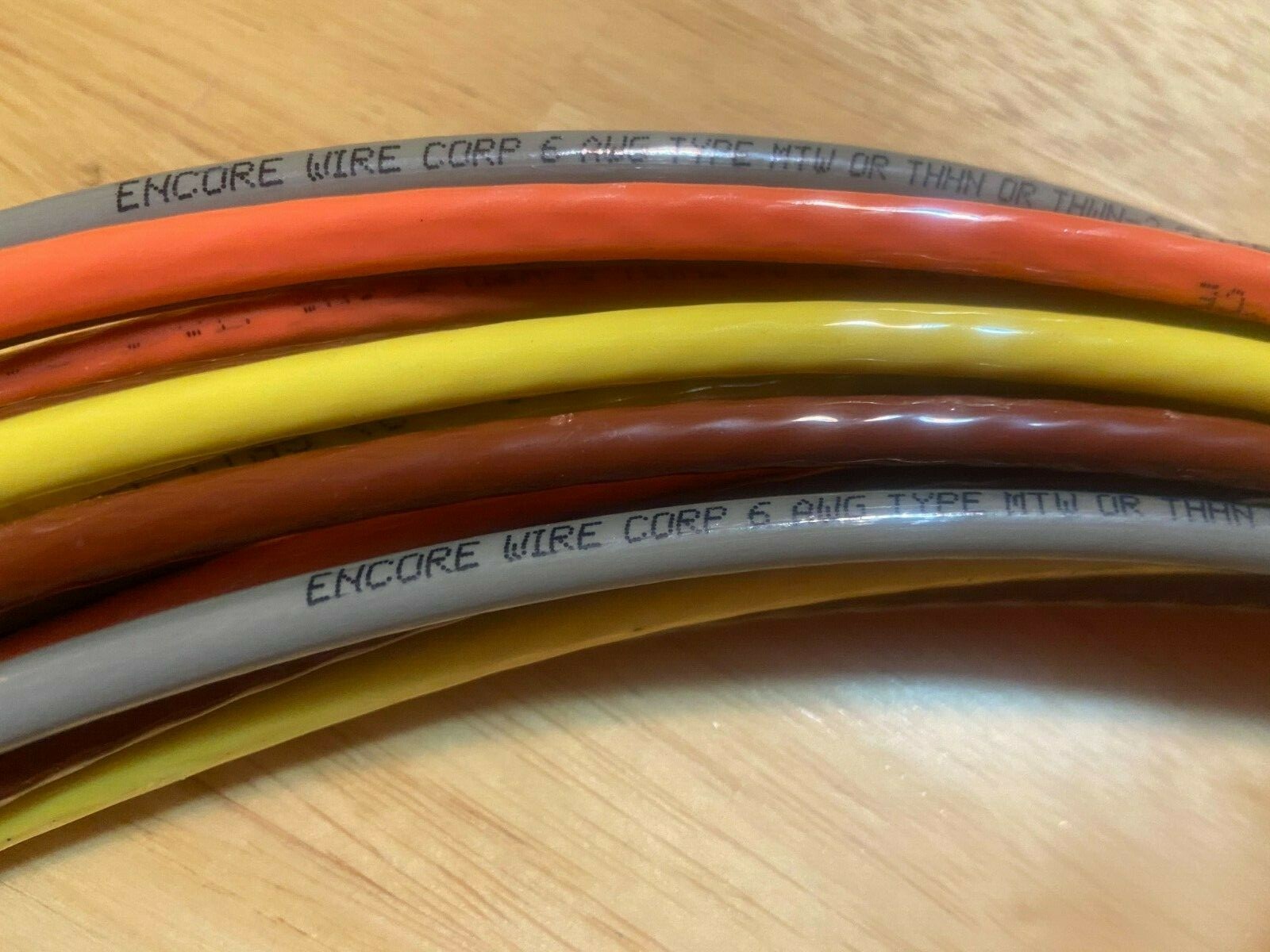 25′ #6 each ALL 6 AWG GAUGE Brown,Orange Yellow and Grey THHN THWN COPPER WIRE