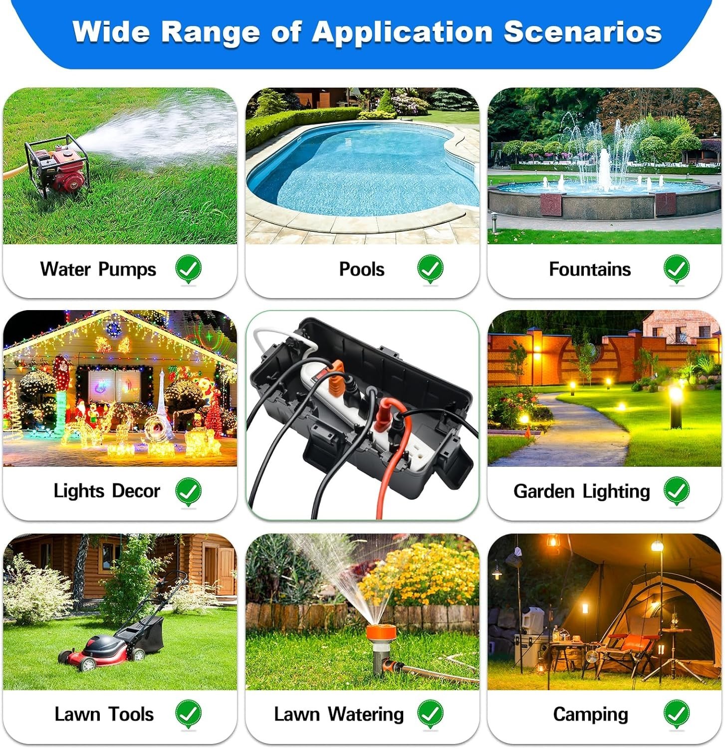 Outdoor Waterproof Electrical Box Extension Cord Cover IP54 Cable Organizer Blac