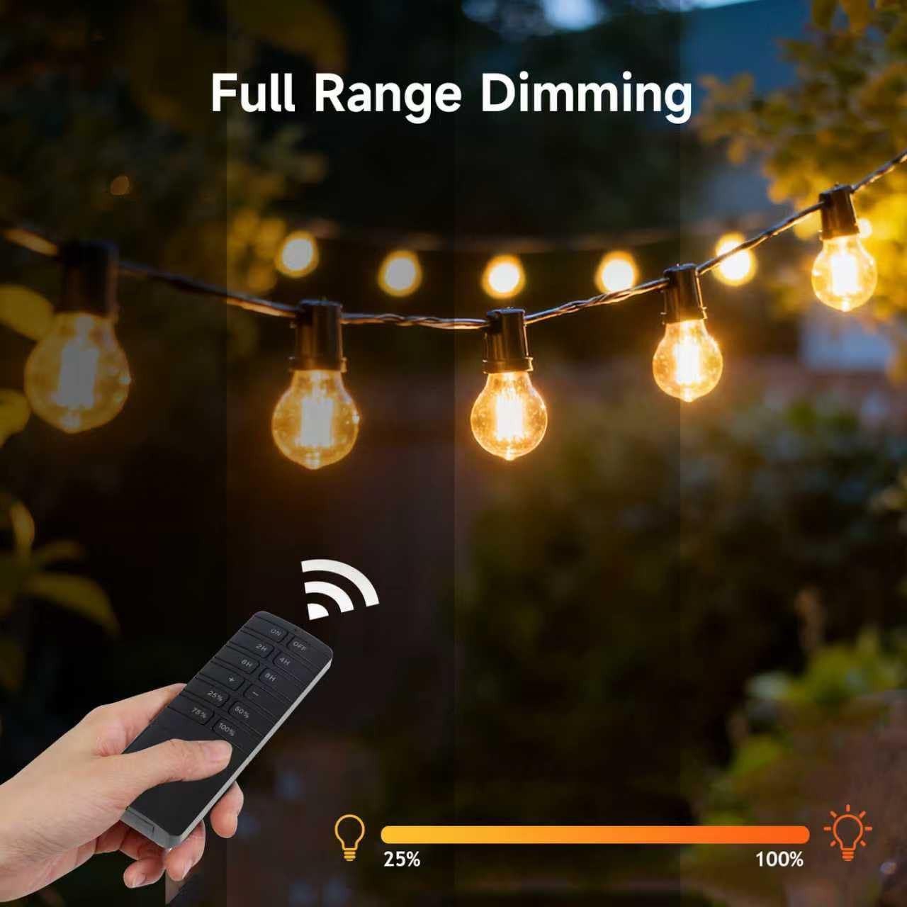 Outdoor Dimmer for String Lights,Plug-In Dimmer Switch 100FT Remote Control & Ti